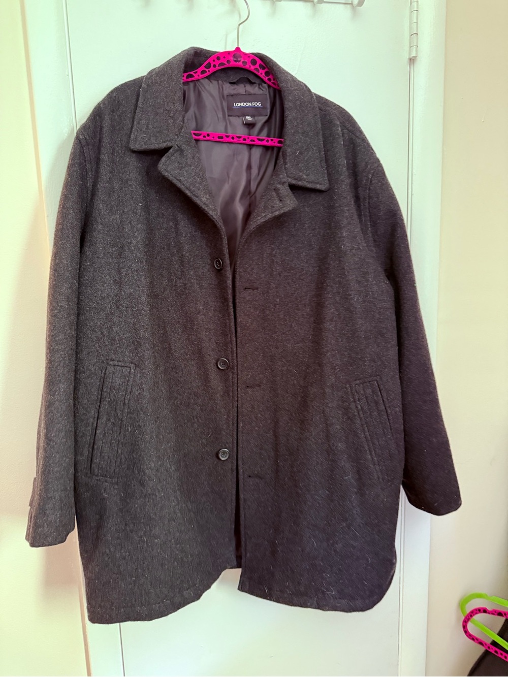 London Fog Dark Charcoal Wool-Blend Pea Coat